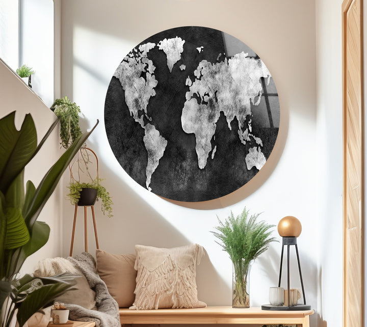 Modern World Map Glass Wall Art