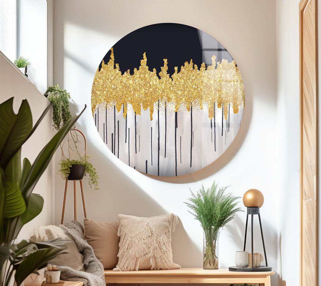 Black and Gold Abstract Paintings on Glass