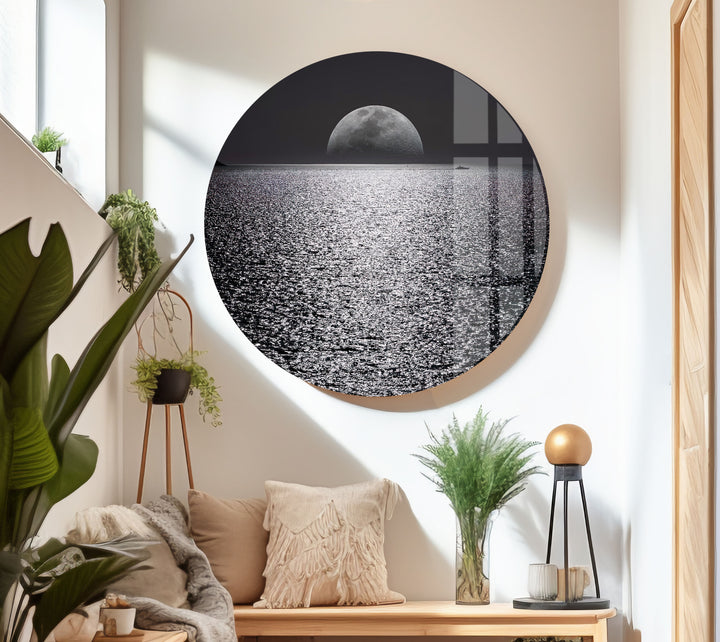 Black & White Moon Ocean Glass Wall Art art glass wall art, glass wall art pictures