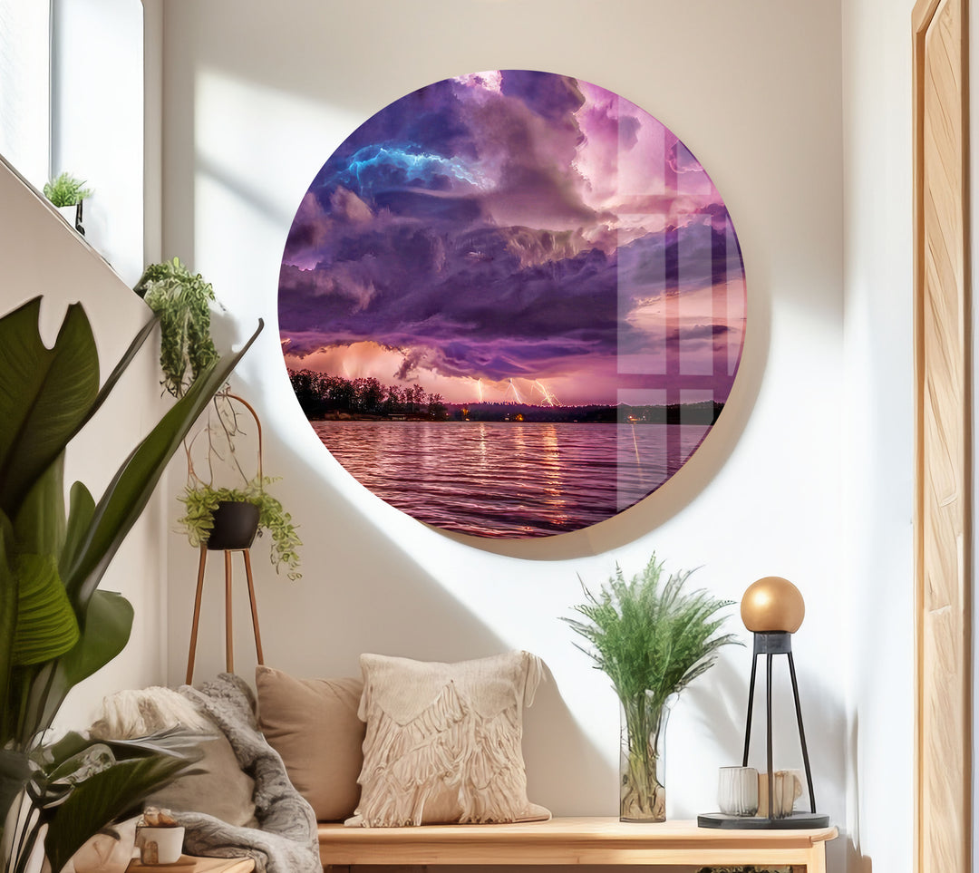 Lightning Storm Landscape Glass Wall Art Glass Printing Wall Art, Print photos on glass