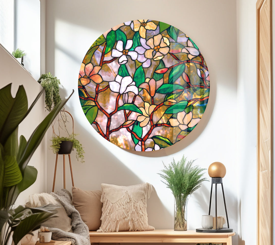 Floral Stained Oversized Glass Wall Art for Homes