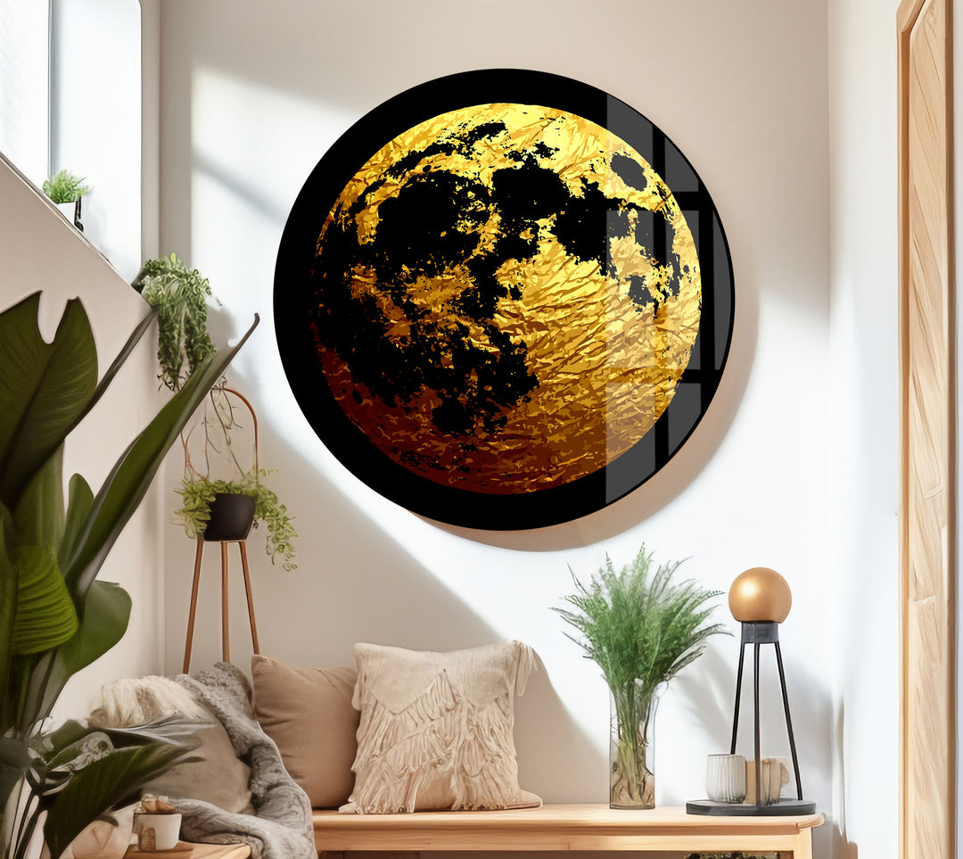 Golden Moon Glass Wall Art, glass pictures for Wall, glass prints wall art