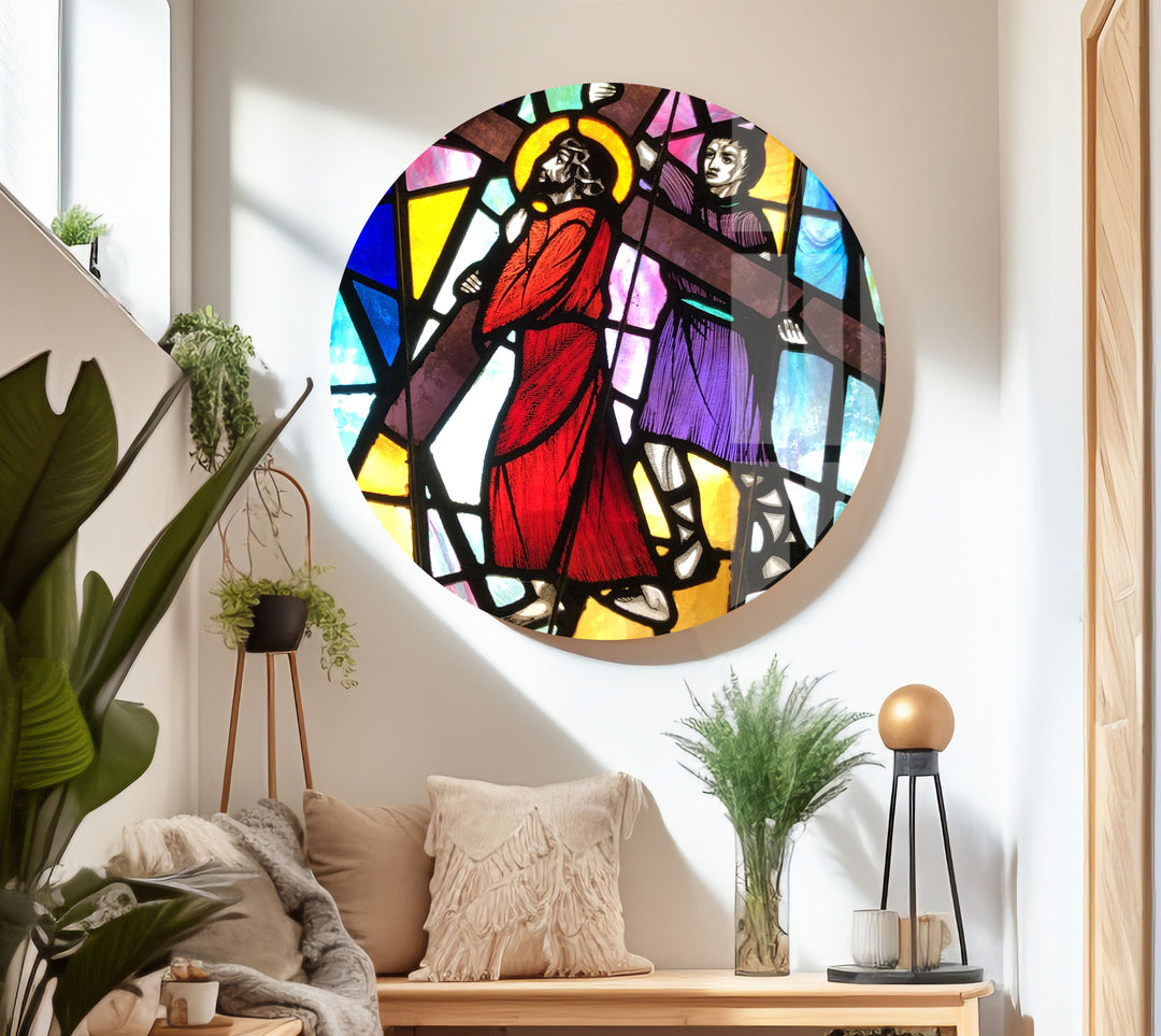 Simon Cyrene Helps Jesus Glass Photos for Wall Decor