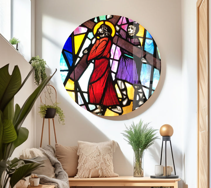 Simon Cyrene Helps Jesus Glass Photos for Wall Decor