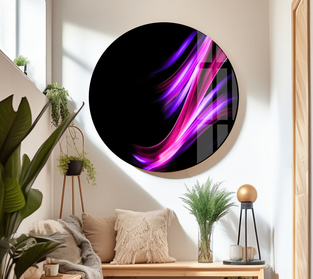 Neon Purple Fractal with black background Glass Wall Art