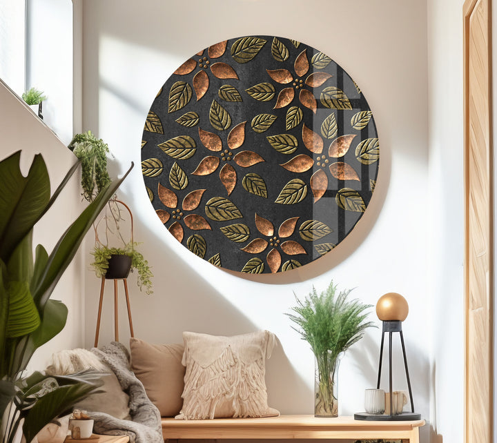 Copper Leaves Abstract Glass Wall Art glass pictures for Wall, glass prints wall art
