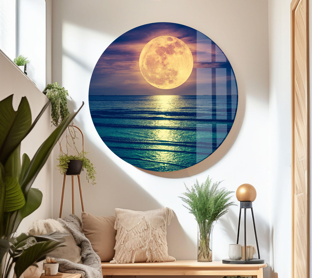 Moon Night Landscape Glass Wall Art             glass wall decor, glass wall art decor