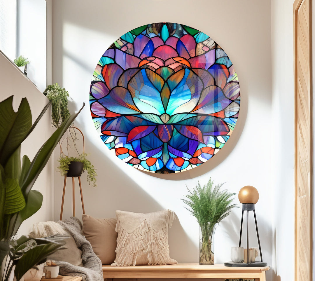 Stained Lotus Floral Glass Wall Art glass art painting, glass art for the Wall