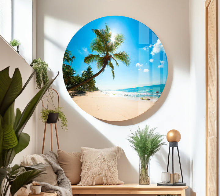 Summer Tropical Beach Glass Wall Art photo print on glass, prints on glass wall art