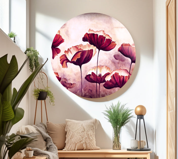 Abstract Pink Poppy Glass Wall Art, custom glass pictures, glass art prints