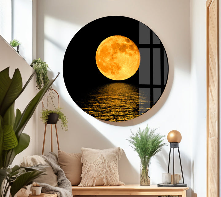 Moonlight Orange Glass Wall Art photo print on glass, prints on glass wall art