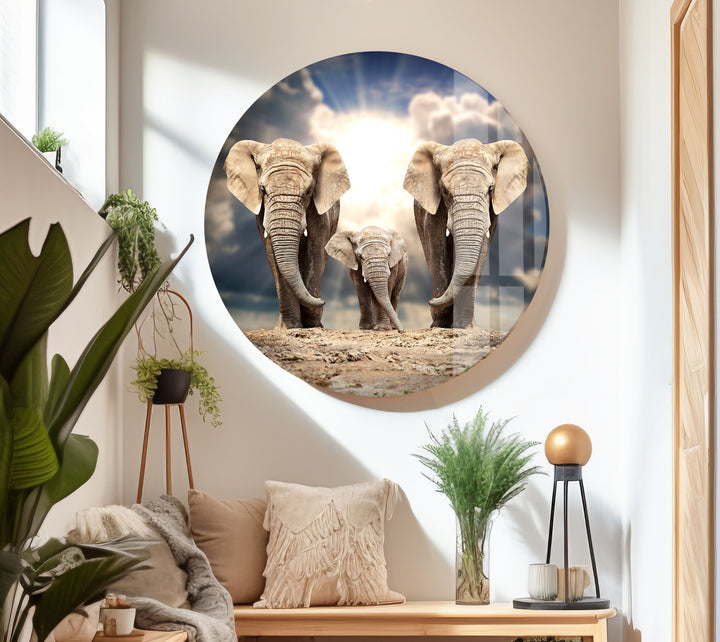 Safari Elephant Family Glass Wall Art stained glass wall art, stained glass wall decor