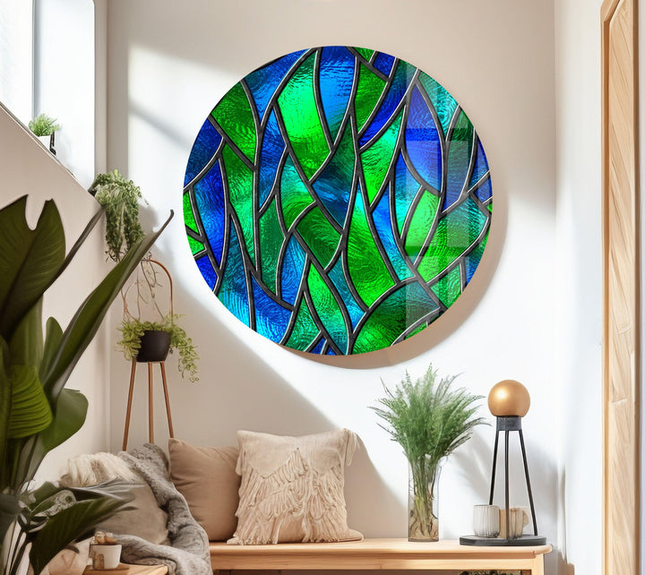 Green Stained Abstract Glass Wall Art glass wall decor, glass wall art decor