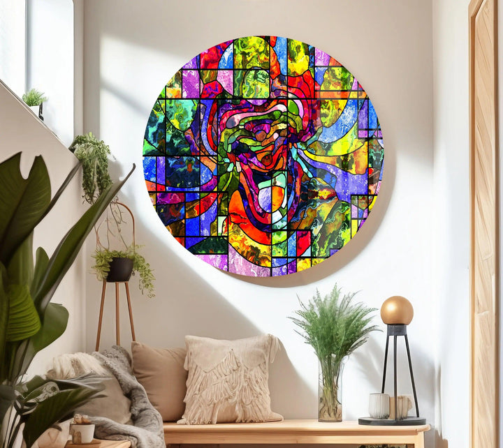 Geometric Mosaic Stained Glass Wall Art print on glass, glass printed photos
