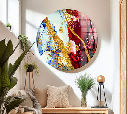 Red and Gold Alcohol ink Glass Wall Art
