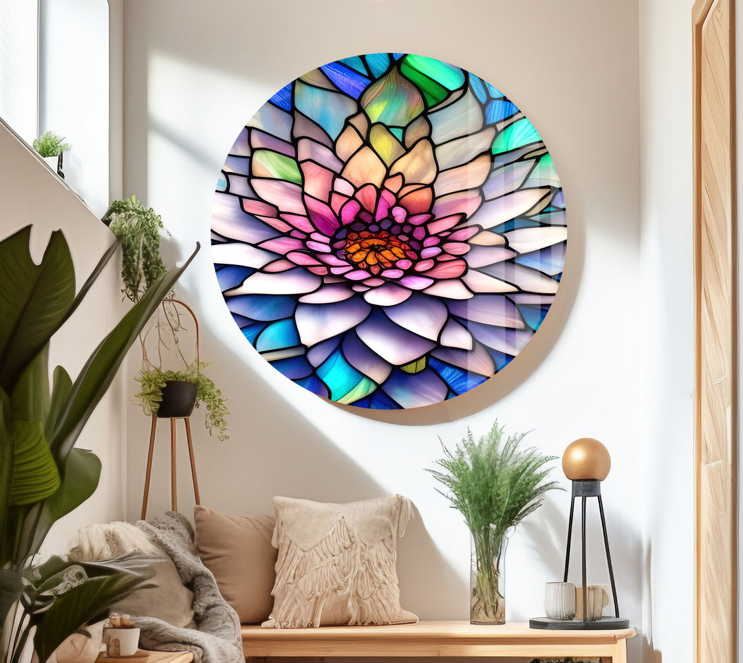 Vivid Floral Lotus Stained Glass Wall Art art glass wall art, glass wall art pictures