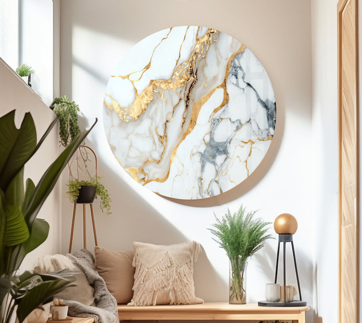 White and Gold Marble Glass Wall Art  glass photo prints, glass picture prints
