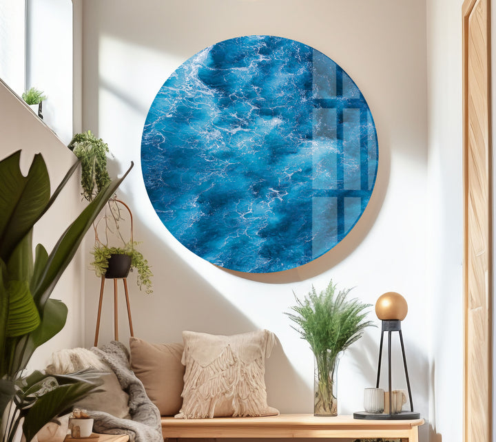 Blue Ocean Waves Glass Wall Art, photo print on glass, prints on glass wall art