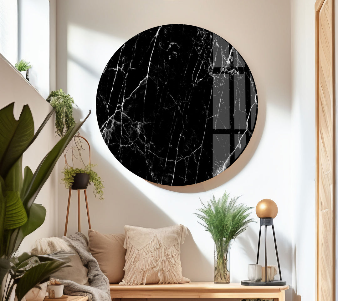 Black Marble with White veins Glass Wall Art