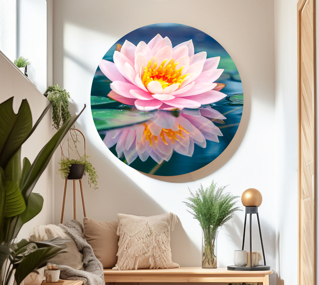 Pink Lotus Flower Glass Wall Art, glass pictures for Wall, glass prints wall art