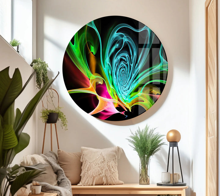 Colorful Abstract Fractal Neon Glass Wall Art photo print on glass, prints on glass wall art