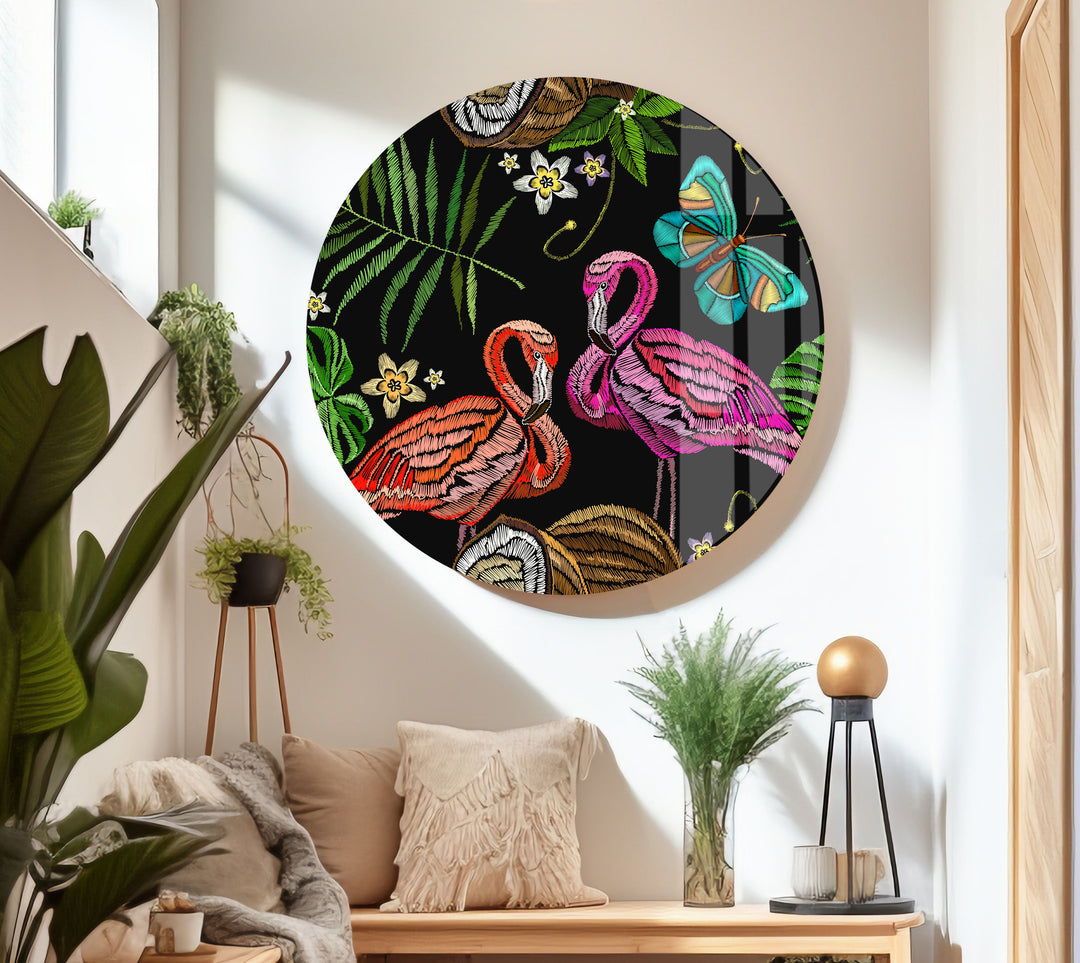 Flamingo Painting Glass Wall Art picture on glass wall art, photos printed on glass