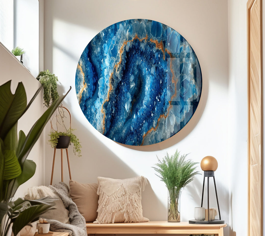 Marble Grain The Shades of Blue Glass Wall Art custom glass pictures, glass art prints
