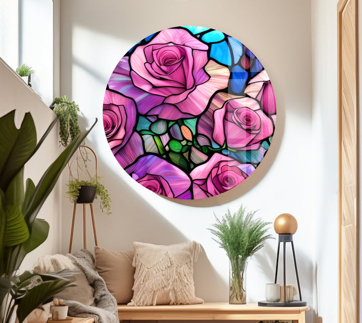 Staineda Pink Roses Glass Wall Art print picture on glass, Tempered Glass Wall Art