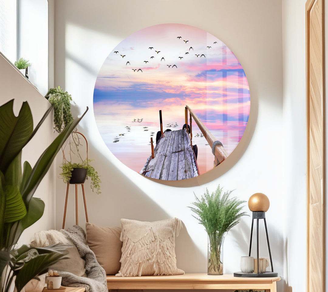 Ocean Sunrise With Pier Glass Wall Art art glass wall art, glass wall art pictures