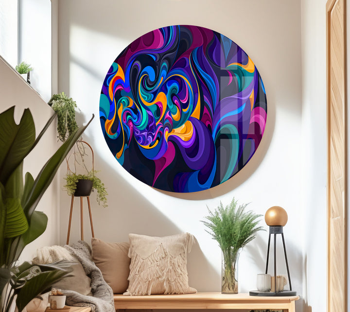 Colorful Ink Waves Glass Wall Art , large glass photo prints, glass wall photos