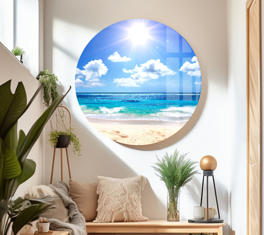 Summer Beach Landscape Glass Wall Art