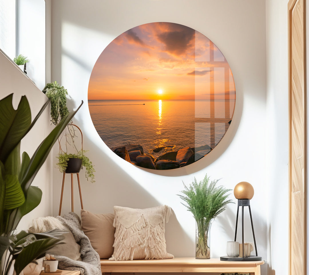 Sunset Rocks Sea Glass Wall Art glass image printing, glass prints from photos