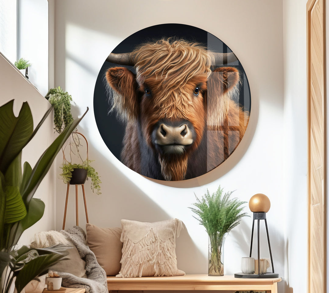 Scottish Cow Portrait Glass Wall Art custom glass pictures, glass art prints