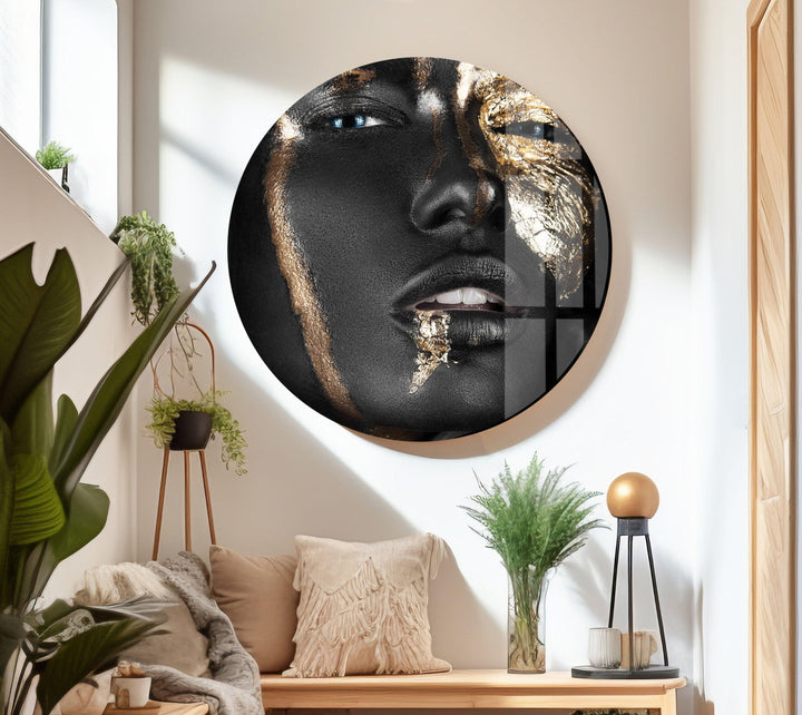 Gold African Women Glass Wall Art