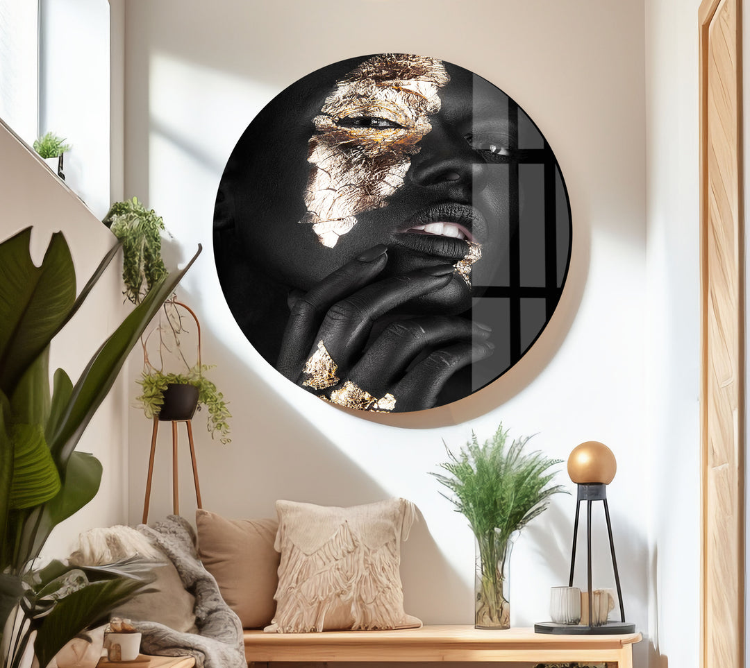 Gold & Black Woman Portrait Glass Wall Pictures & Cool Art Decor