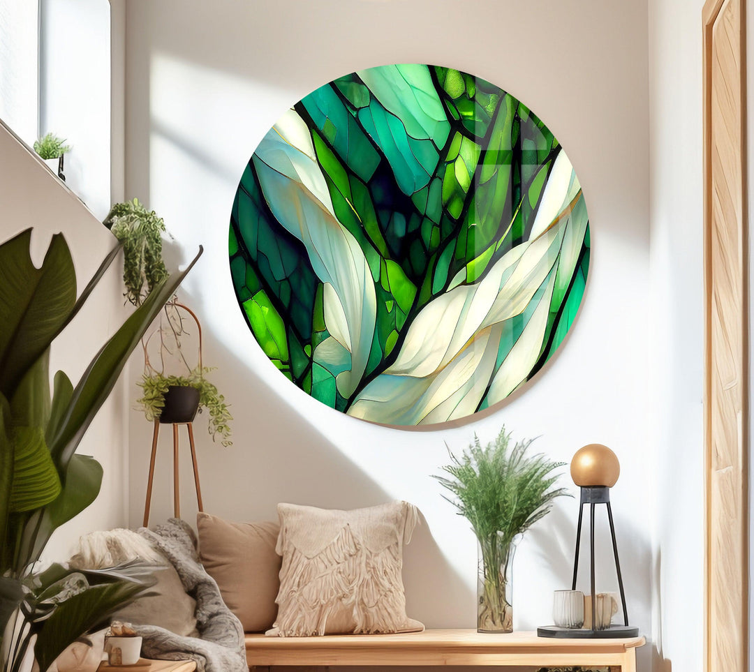 Stained Green & White Glass Wall Art custom glass pictures, glass art prints