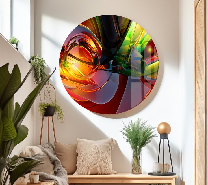 Red and Green Fractal Glass Wall Art