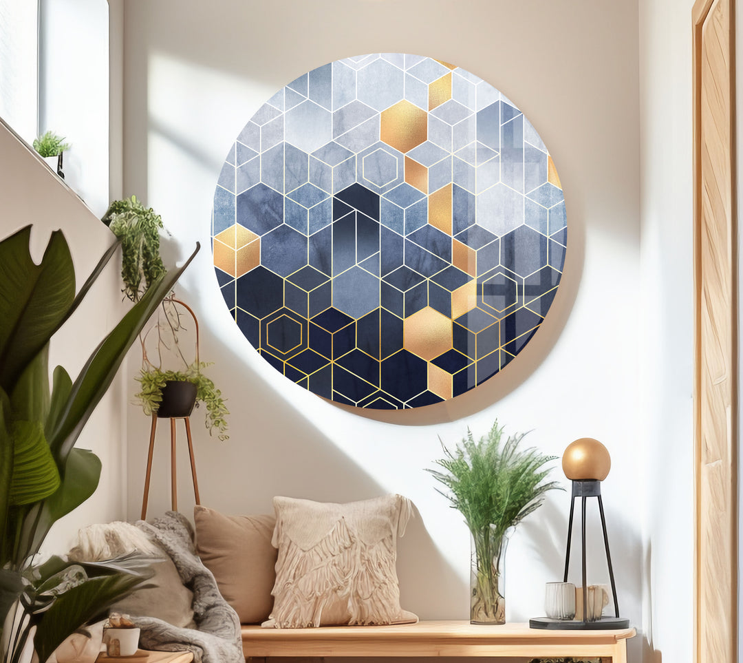 Gold Hexagon Glass Wall Art , glass photo prints, glass picture prints