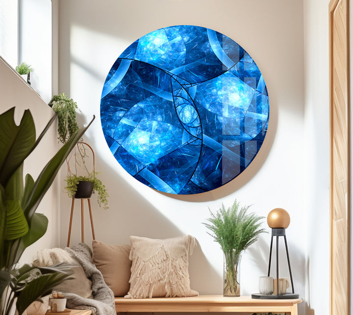 Blue Abstract Patterned Glass Wall Art Glass Printing Wall Art, Print photos on glass