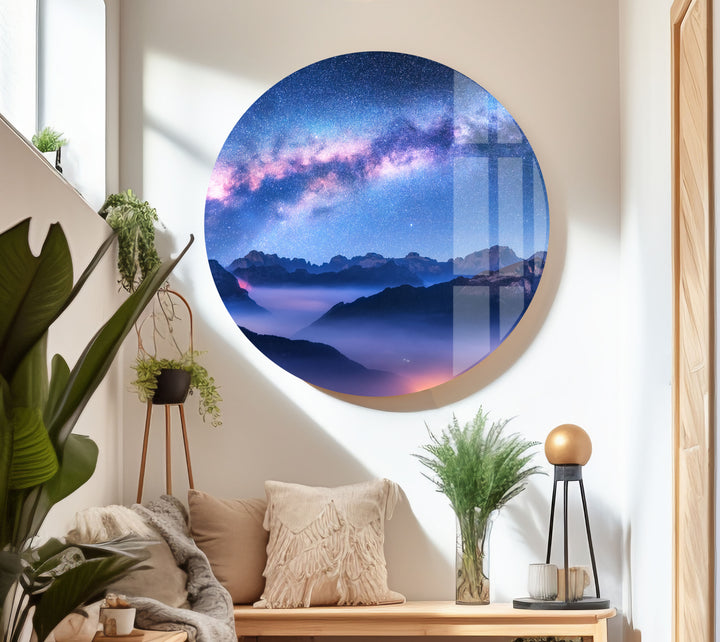 Milky Way Above Mountains Glass Wall Art custom glass photo prints, large glass prints