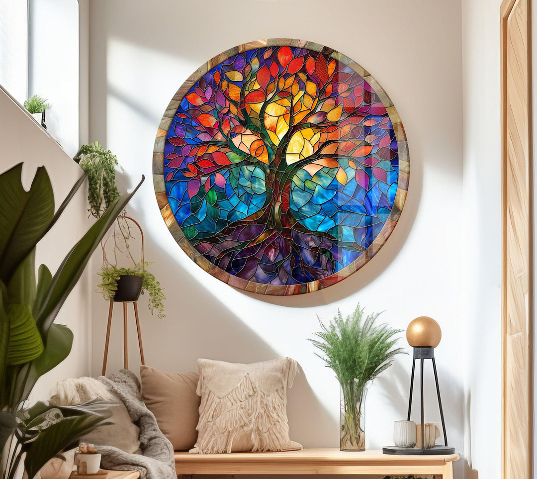 Red & Blue Tree of Life Art Glass Wall Art glass photo prints, glass picture prints
