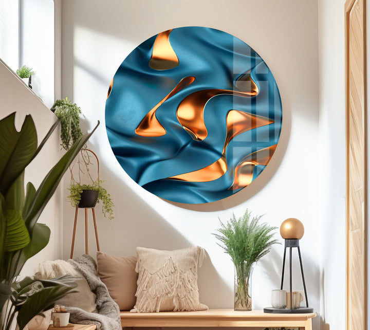 Bronze Blue Abstract Glass Wall Art