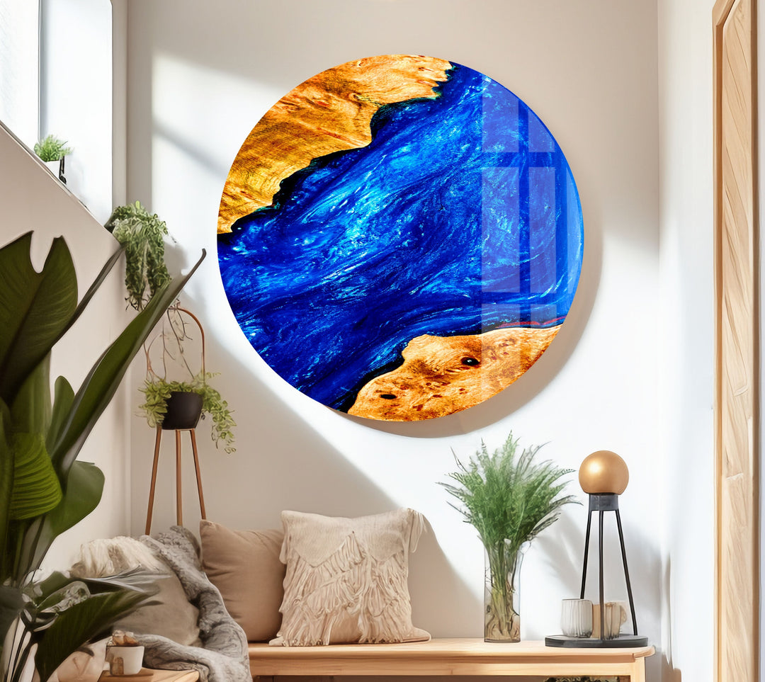 Blue Abstract Epoxy Glass Wall Art picture on glass wall art, photos printed on glass