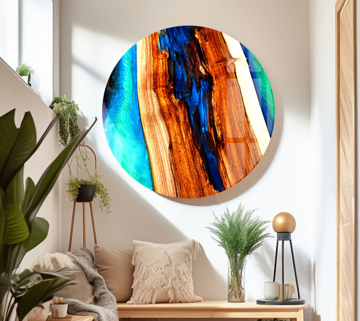 Blue Wood Epoxy Abstract Glass Wall Art, glass image printing, glass prints from photos