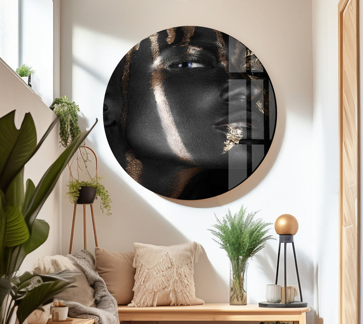 Gold Woman Portrait Tempered Glass Wall Art - MyPhotoStation