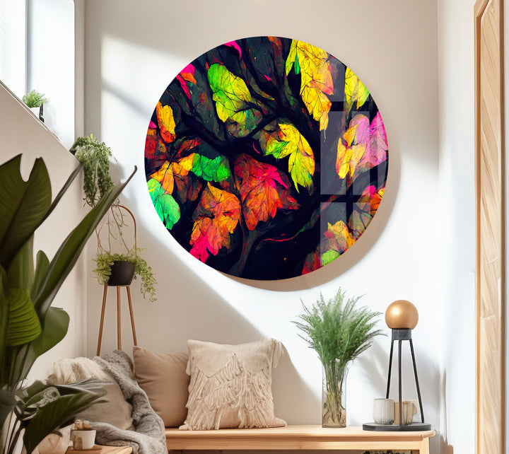 Colored Leaves Painting Glass Wall Art glass art painting, glass art for the Wall