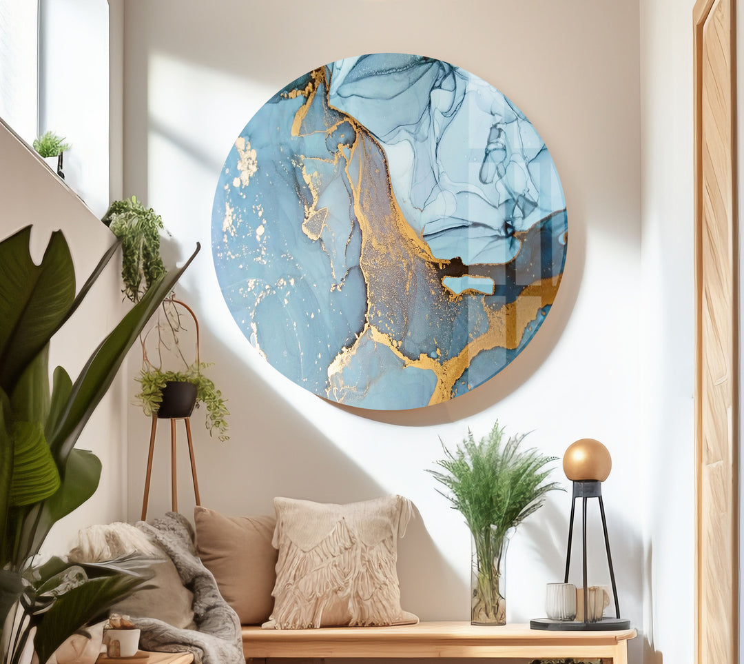 Abstract with Blue Marble Tempered Glass Wall Art - MyPhotoStation