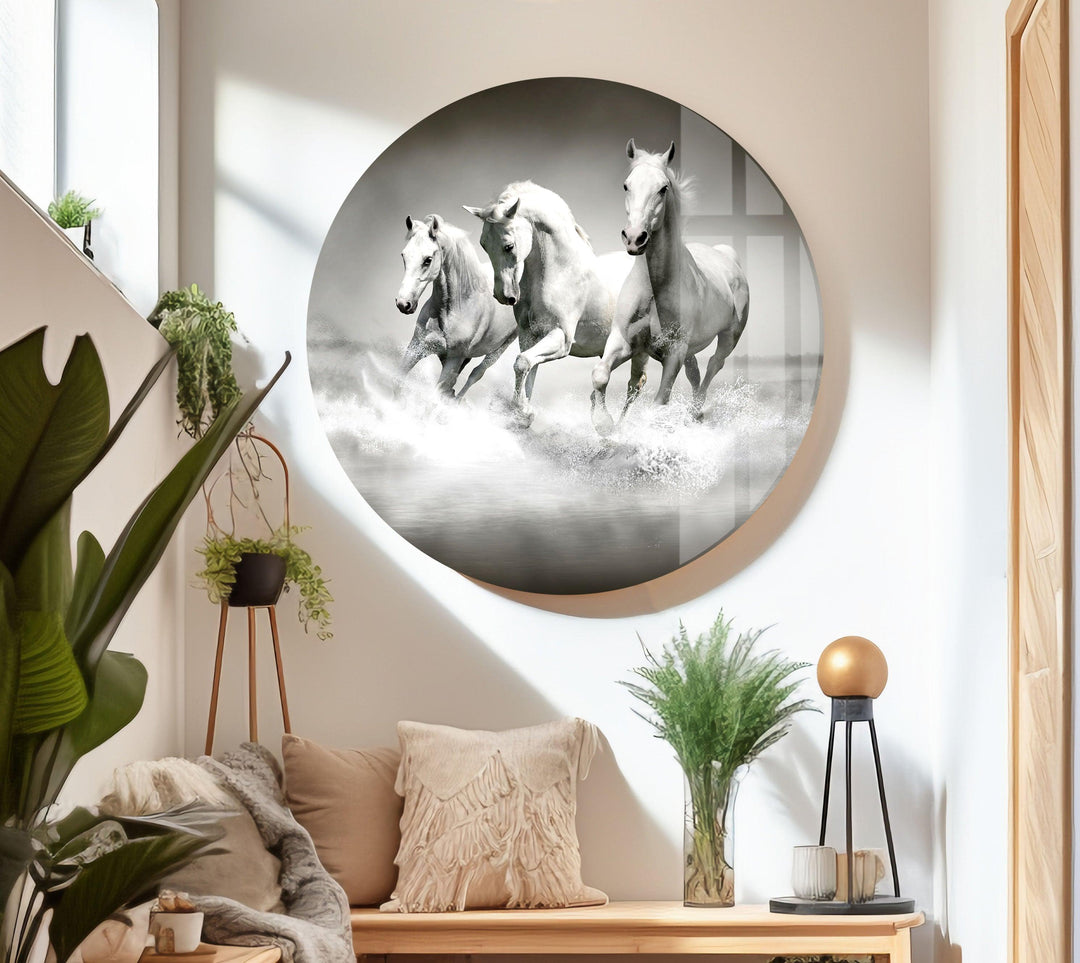 Riding White Horses Glass Wall Art glass pictures for Wall, glass prints wall art