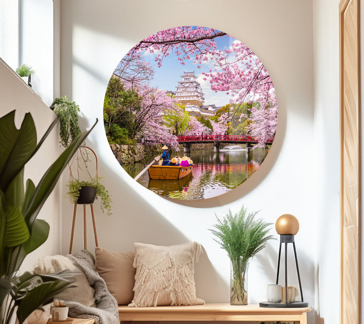 Pink Flowers Landscape Glass Wall Art glass pictures for Wall, glass prints wall art