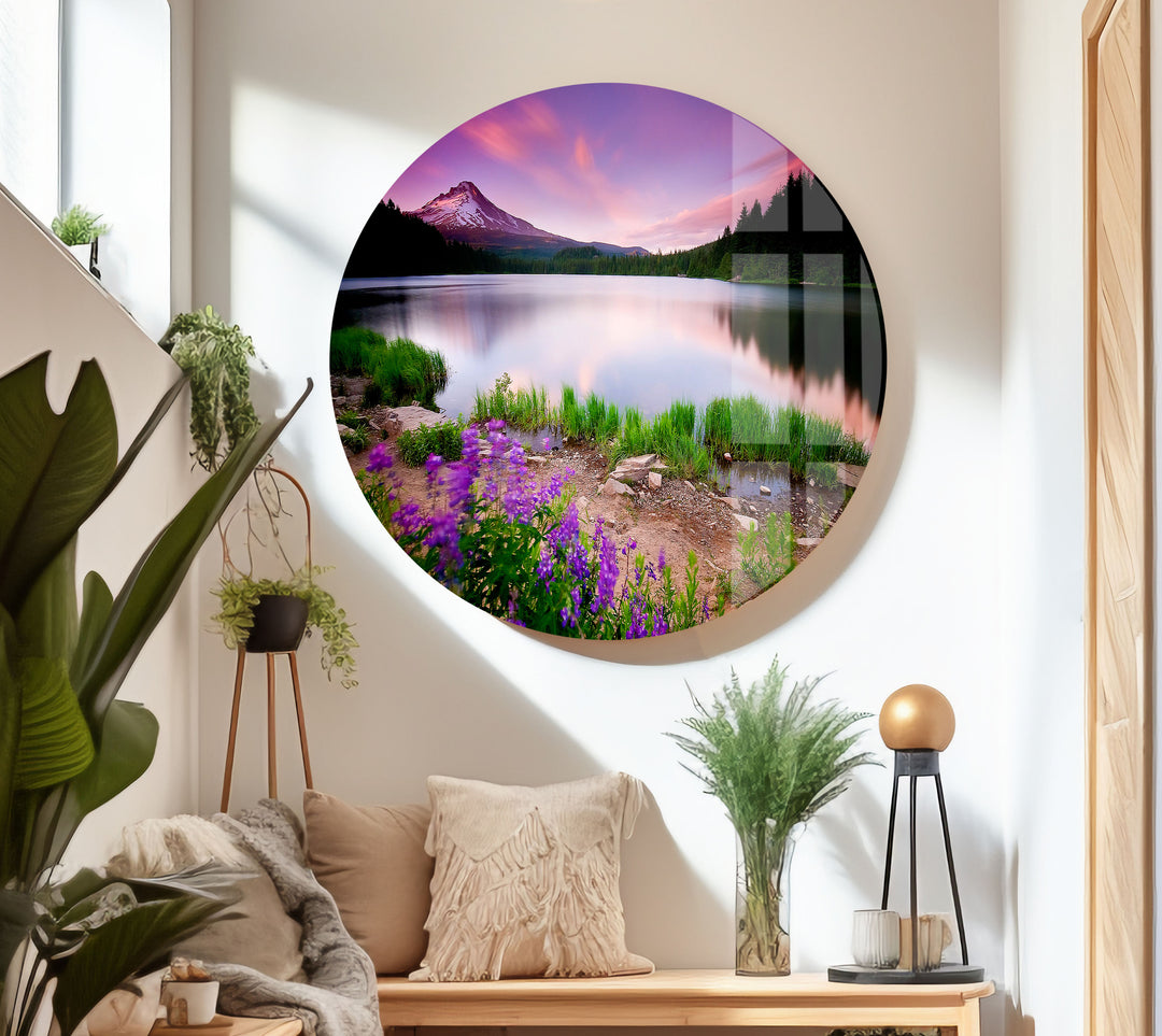 Sunset Purple Over Sea Glass Wall Art print on glass, glass printed photos